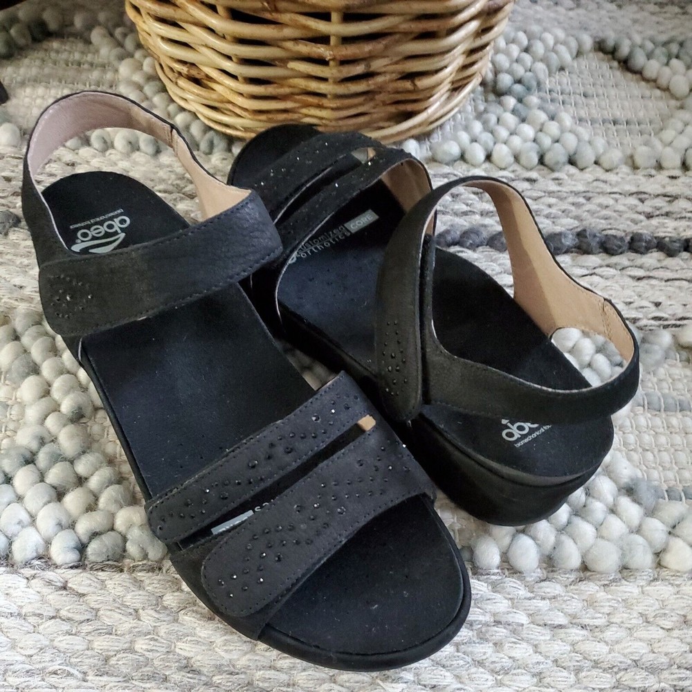 Abeo Gabrielle Black Adjustable Custom 3D Insole Wedge Sandals Women's 10